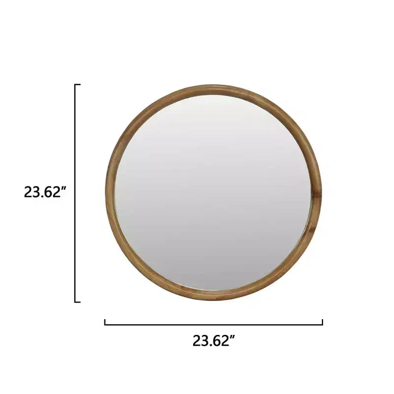23.62" Vintage Beaded Wood Round Wall Mirror – Distressed Farmhouse Finish
