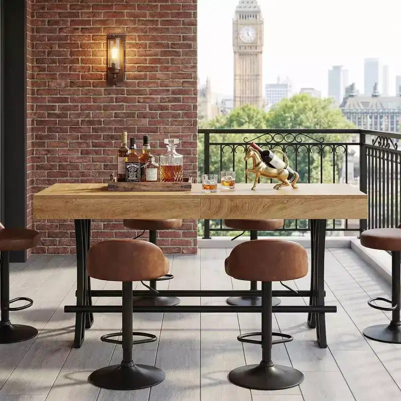 63" Industrial Farmhouse Counter Height Pub Table – Metal Footrest, 6–8 Seater