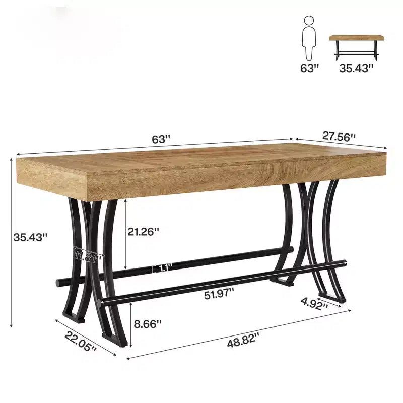 63" Industrial Farmhouse Counter Height Pub Table – Metal Footrest, 6–8 Seater