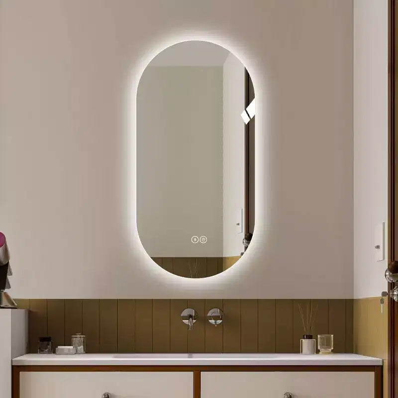 Oval Wall-Mounted LED Touch Bathroom Mirror, Anti-Fog Vanity Mirror for Home or Barber Shop, Modern LED Lighted Mirror-Panipeachy