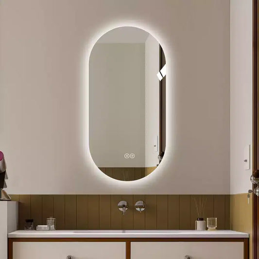 Oval Wall-Mounted LED Touch Bathroom Mirror, Anti-Fog Vanity Mirror for Home or Barber Shop, Modern LED Lighted Mirror-Panipeachy