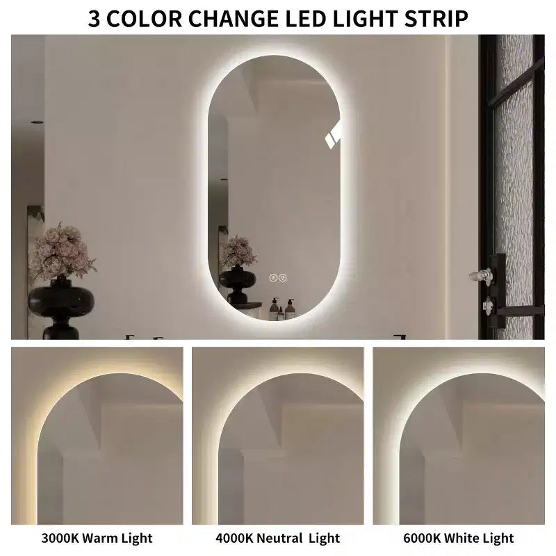 48"x24" Oval LED Touch Bathroom Mirror – Anti-Fog, 3 Color Temps, Wall Mount