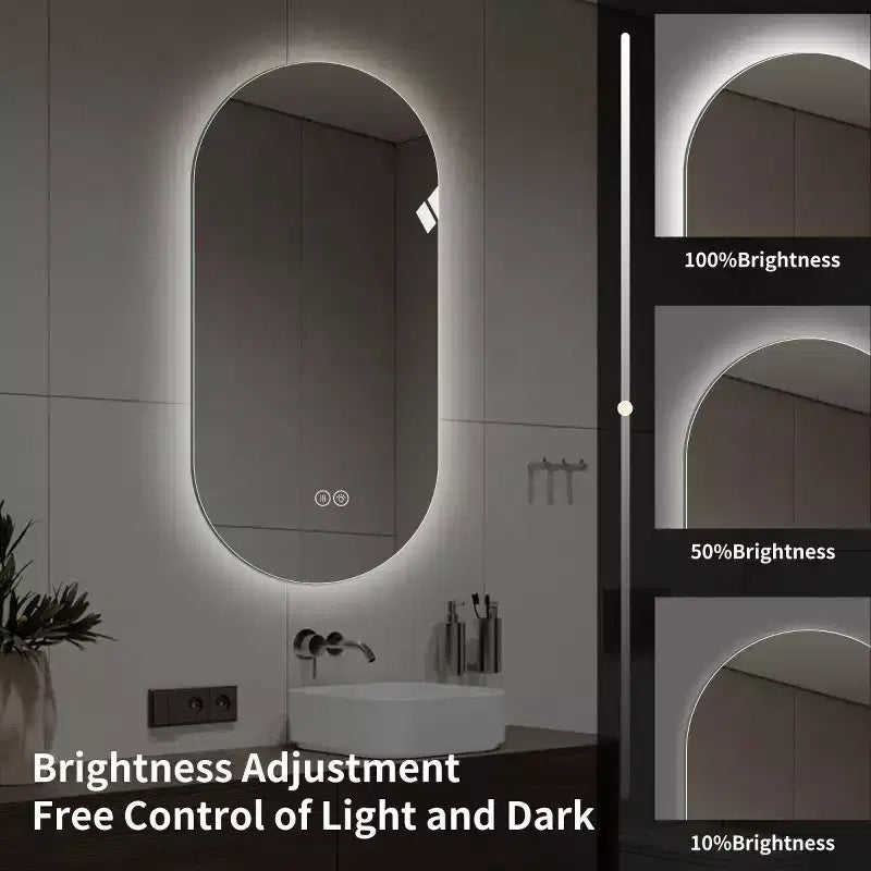 48"x24" Oval LED Touch Bathroom Mirror – Anti-Fog, 3 Color Temps, Wall Mount
