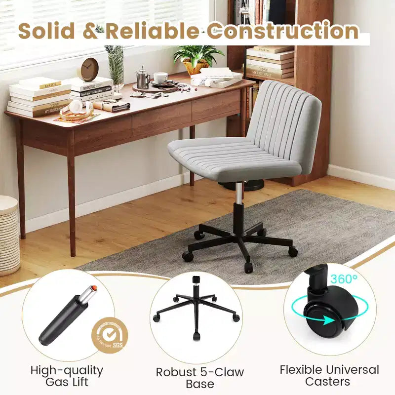 Criss Cross Chair with Wheels – Extra-Wide Linen Seat, 360° Swivel, 350 lb Capacity