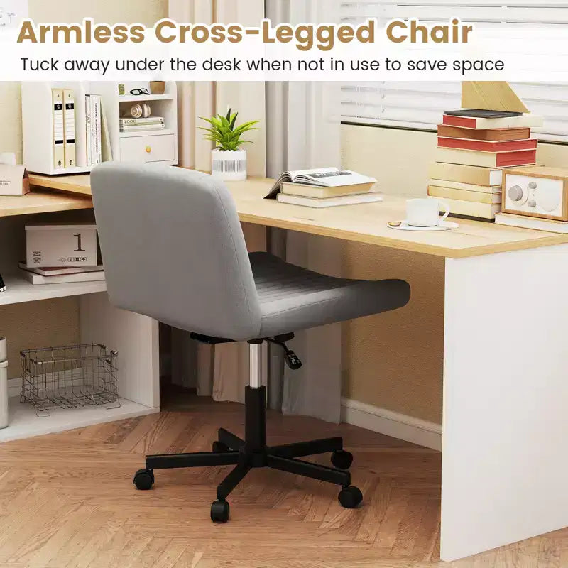 Criss Cross Chair with Wheels – Extra-Wide Linen Seat, 360° Swivel, 350 lb Capacity