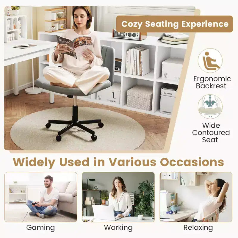 Criss Cross Chair with Wheels – Extra-Wide Linen Seat, 360° Swivel, 350 lb Capacity