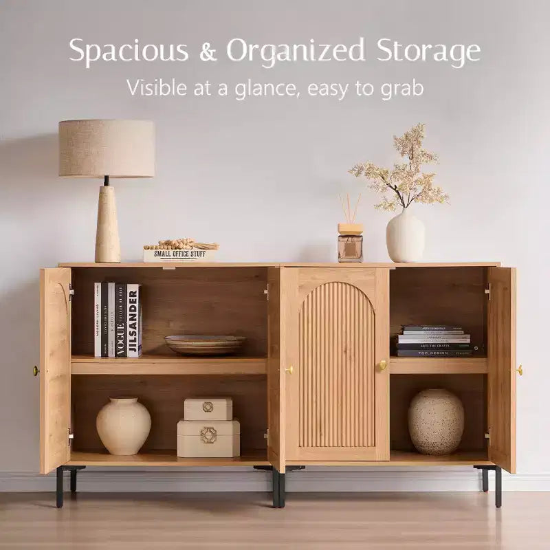 TV Stand for TVs up to 75 Inch, 61.75W Mid Century Modern Entertainment Center w/Storage, TV Console w/Adjustable Shelves for Living Room