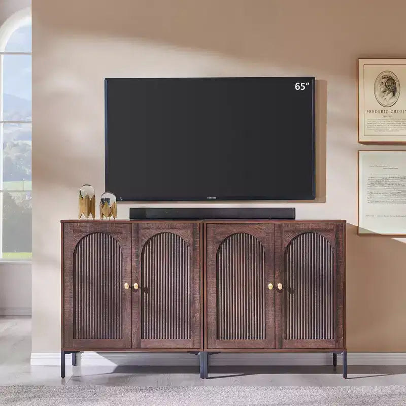 TV Stand for TVs up to 75 Inch, 61.75W Mid Century Modern Entertainment Center w/Storage, TV Console w/Adjustable Shelves for Living Room