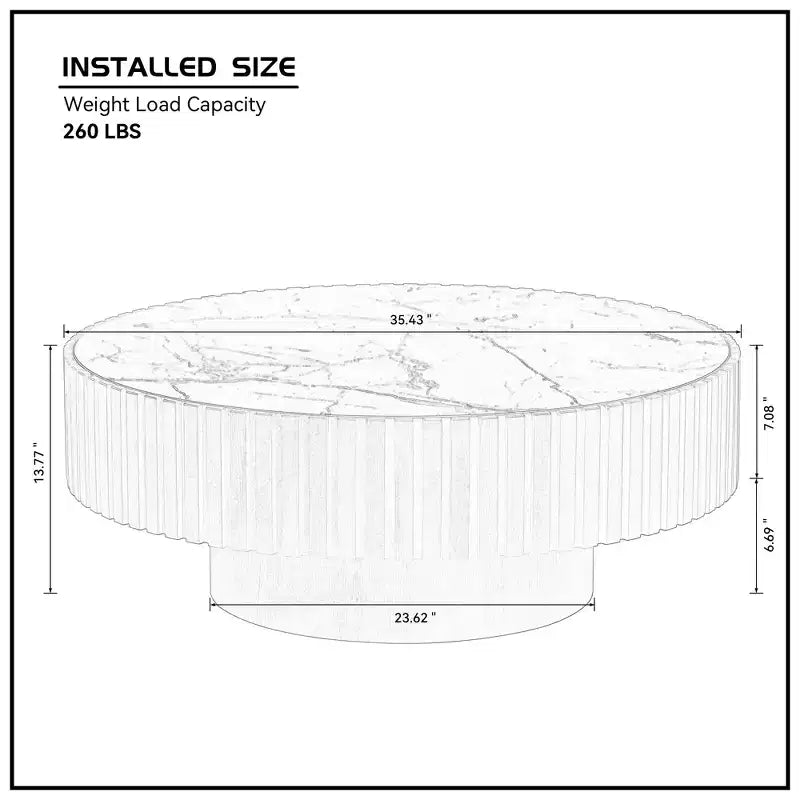 35.43" Modern Round Coffee Table – Sintered Stone Top, Walnut Finish, 260 lb Capacity