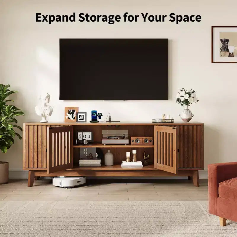 TV Stand Entertainment Center with Storage Cabinets, 4 Doors & Power Outlets Media TV Console Table for UP to 70 Television Stands