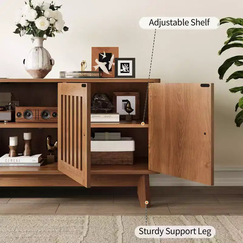 TV Stand Entertainment Center with Storage Cabinets, 4 Doors & Power Outlets Media TV Console Table for UP to 70 Television Stands
