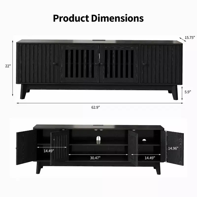 TV Stand Entertainment Center with Storage Cabinets, 4 Doors & Power Outlets Media TV Console Table for UP to 70 Television Stands