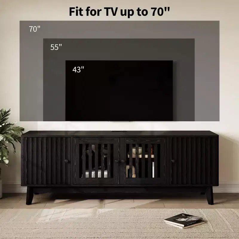TV Stand Entertainment Center with Storage Cabinets, 4 Doors & Power Outlets Media TV Console Table for UP to 70 Television Stands