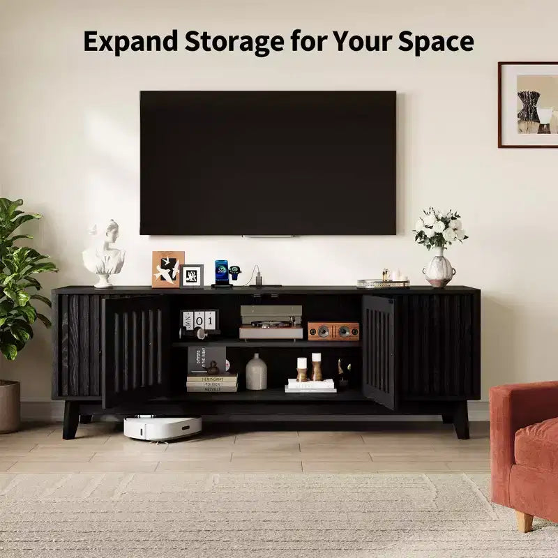 TV Stand Entertainment Center with Storage Cabinets, 4 Doors & Power Outlets Media TV Console Table for UP to 70 Television Stands