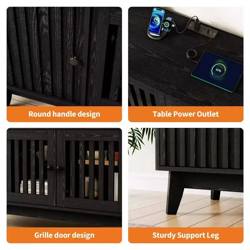 TV Stand Entertainment Center with Storage Cabinets, 4 Doors & Power Outlets Media TV Console Table for UP to 70 Television Stands