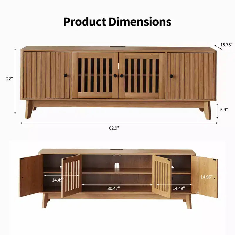 TV Stand Entertainment Center with Storage Cabinets, 4 Doors & Power Outlets Media TV Console Table for UP to 70 Television Stands