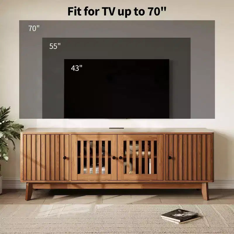 TV Stand Entertainment Center with Storage Cabinets, 4 Doors & Power Outlets Media TV Console Table for UP to 70 Television Stands