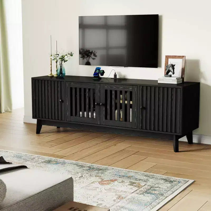 TV Stand Entertainment Center with Storage Cabinets, 4 Doors & Power Outlets Media TV Console Table for UP to 70 Television Stands