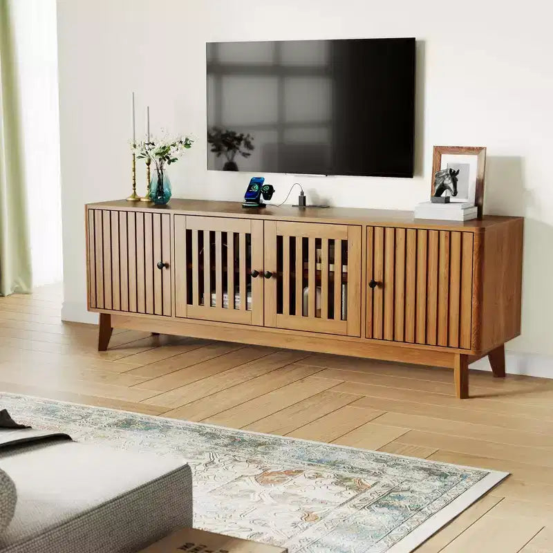 TV Stand Entertainment Center with Storage Cabinets, 4 Doors & Power Outlets Media TV Console Table for UP to 70 Television Stands