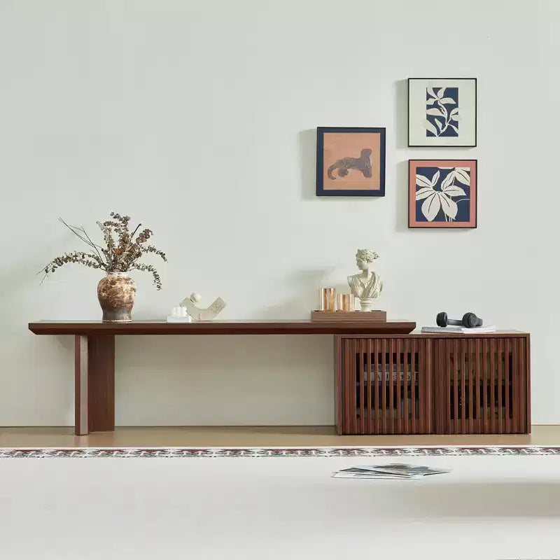 78–110" Extendable TV Stand Console Cabinet – Veneer & Slatted Design, 85" Max TV
