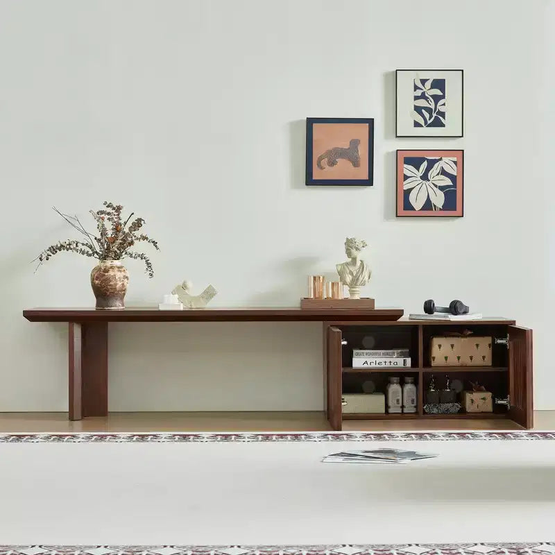 78–110" Extendable TV Stand Console Cabinet – Veneer & Slatted Design, 85" Max TV