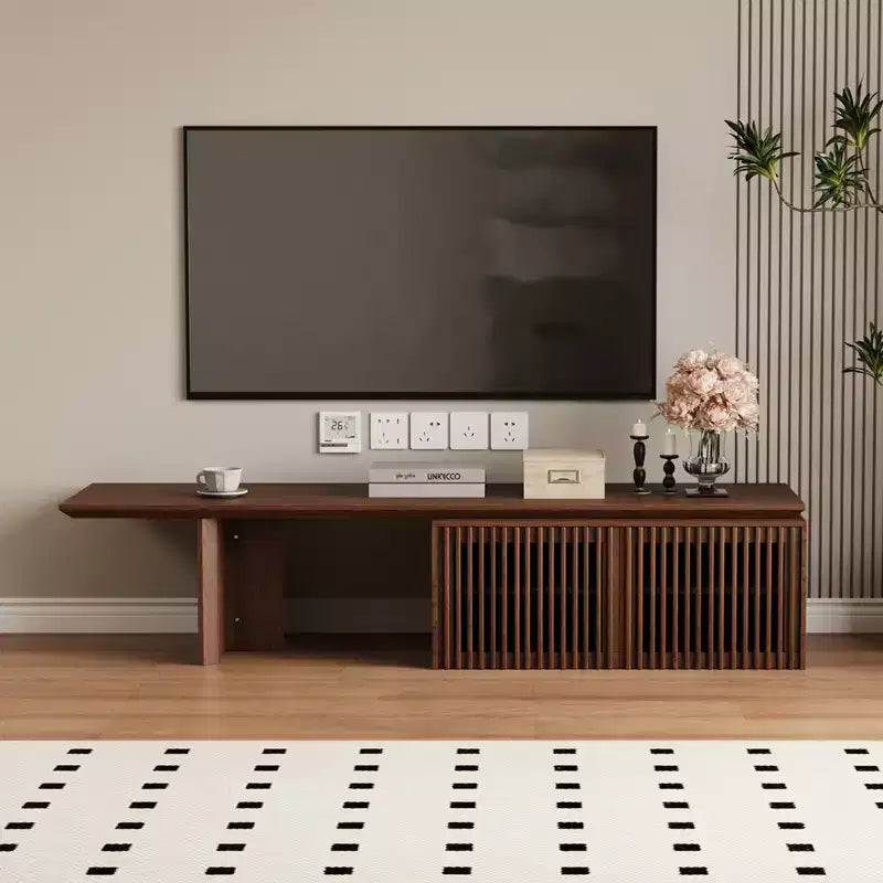 78–110" Extendable TV Stand Console Cabinet – Veneer & Slatted Design, 85" Max TV