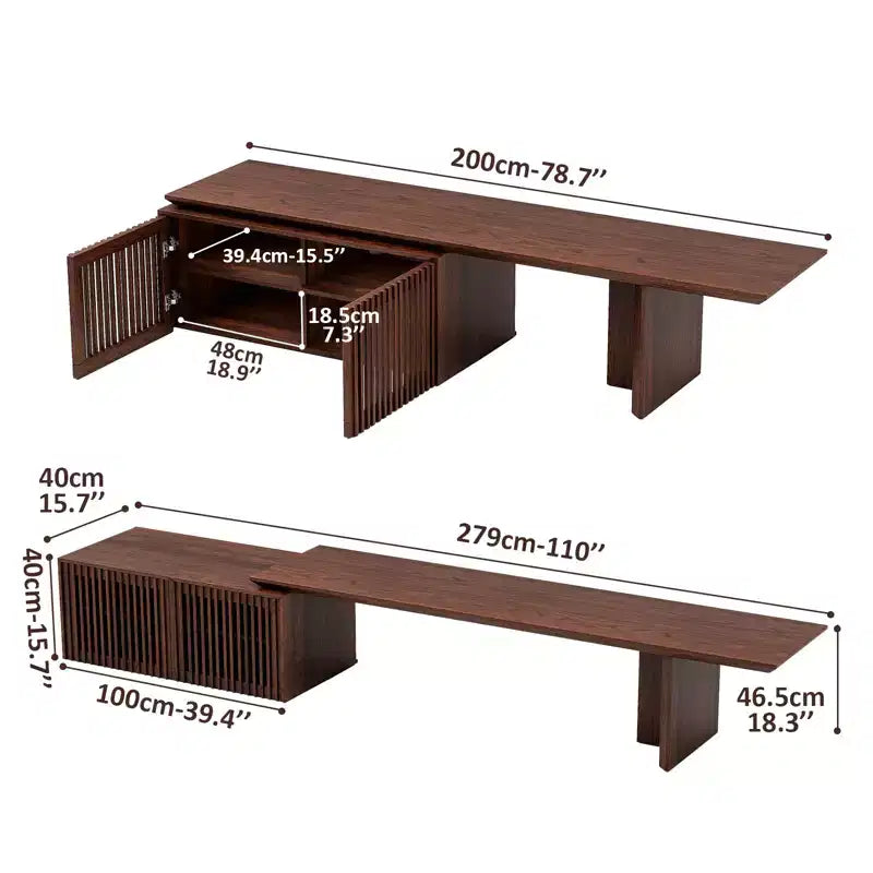 78–110" Extendable TV Stand Console Cabinet – Veneer & Slatted Design, 85" Max TV
