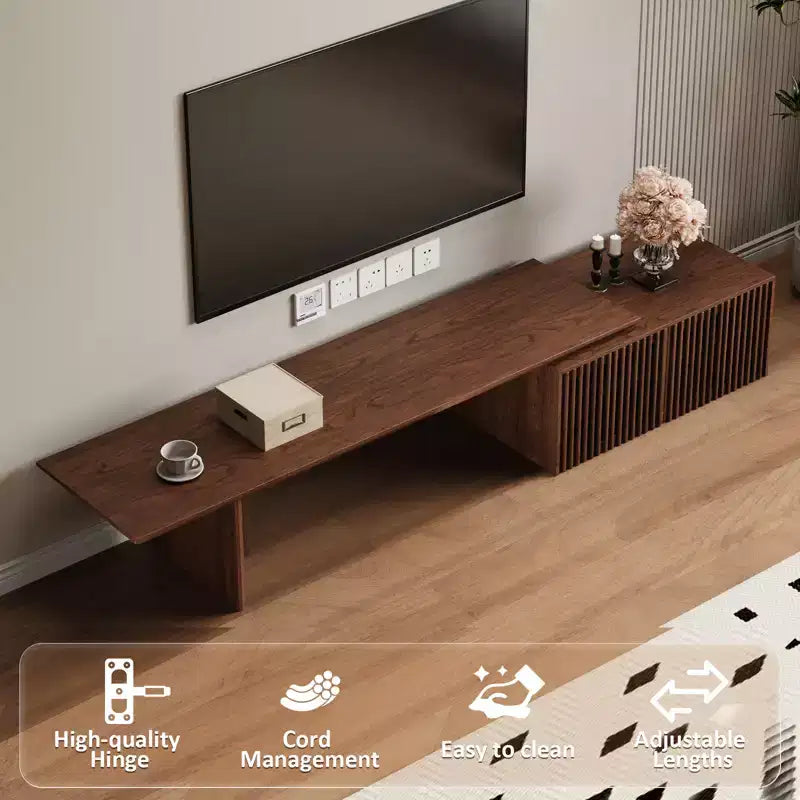 78–110" Extendable TV Stand Console Cabinet – Veneer & Slatted Design, 85" Max TV