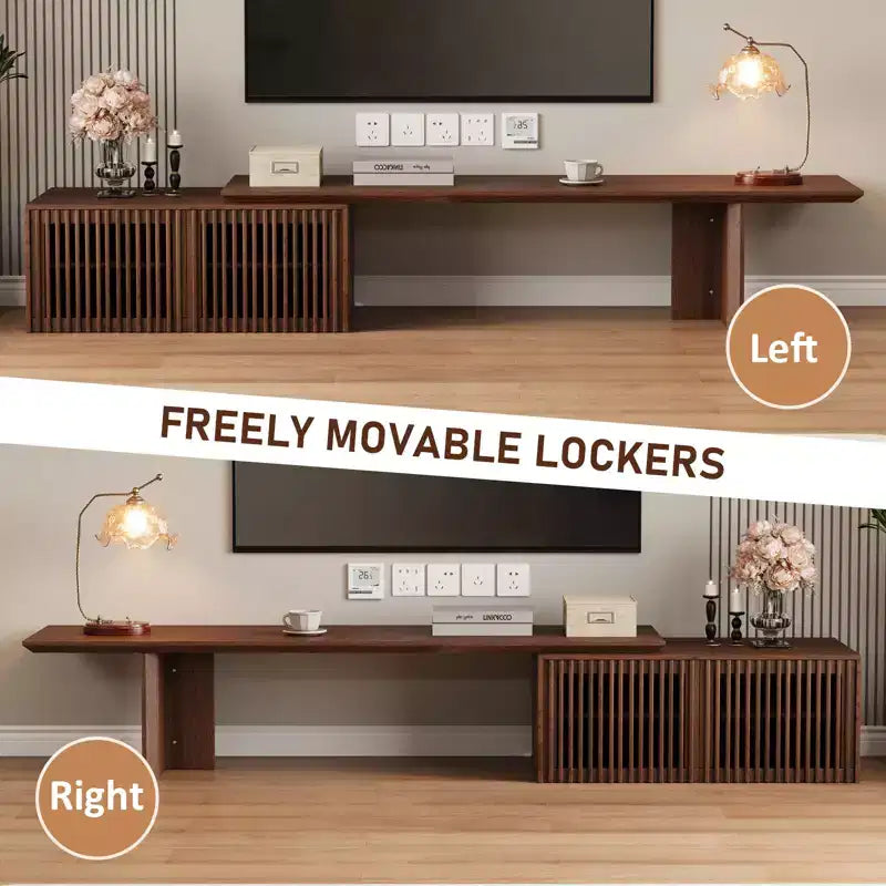 78–110" Extendable TV Stand Console Cabinet – Veneer & Slatted Design, 85" Max TV