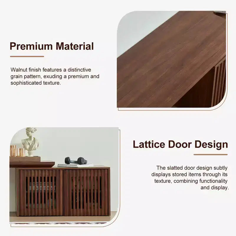 78–110" Extendable TV Stand Console Cabinet – Veneer & Slatted Design, 85" Max TV