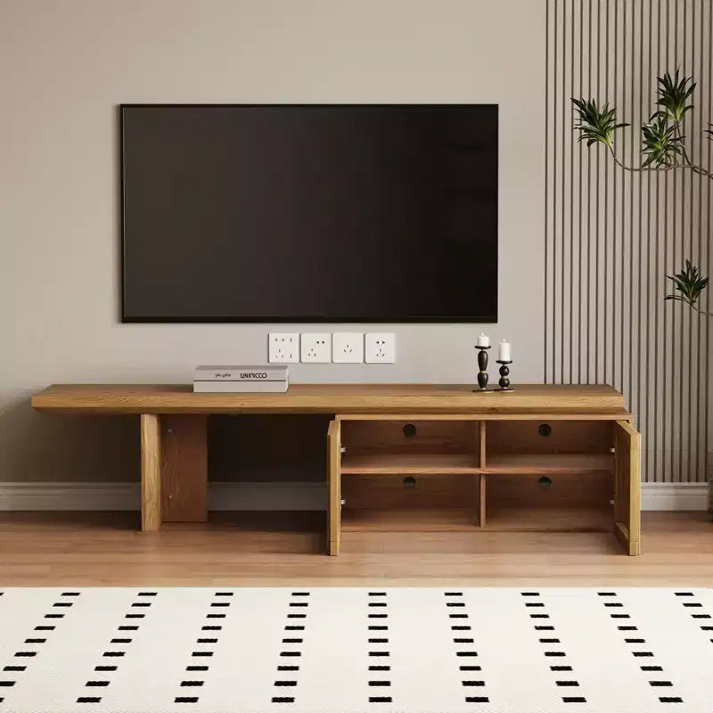 78–110" Extendable TV Stand Console Cabinet – Veneer & Slatted Design, 85" Max TV