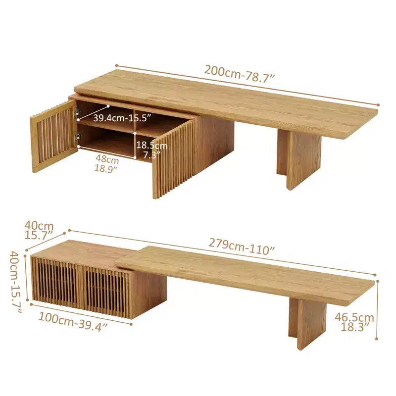 78–110" Extendable TV Stand Console Cabinet – Veneer & Slatted Design, 85" Max TV