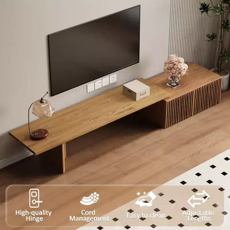 78–110" Extendable TV Stand Console Cabinet – Veneer & Slatted Design, 85" Max TV