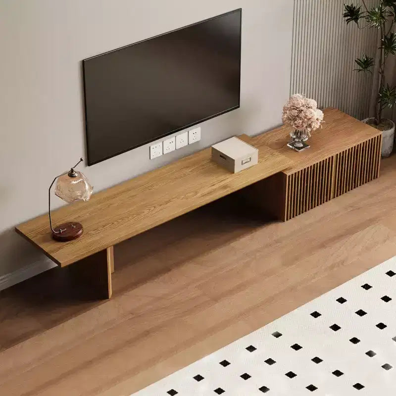 78–110" Extendable TV Stand Console Cabinet – Veneer & Slatted Design, 85" Max TV