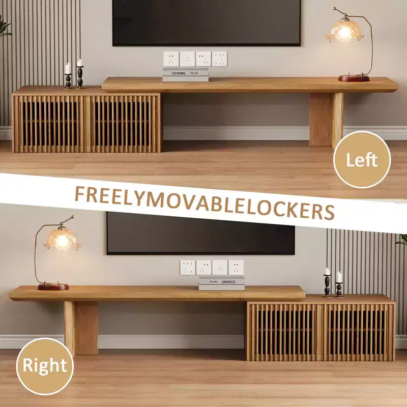 78–110" Extendable TV Stand Console Cabinet – Veneer & Slatted Design, 85" Max TV
