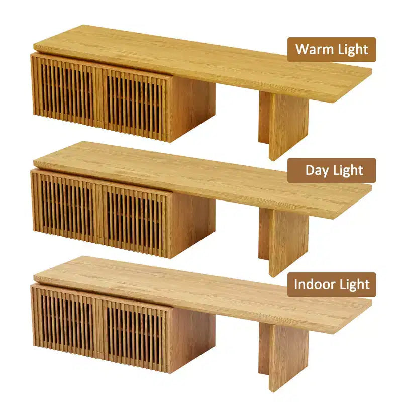 78–110" Extendable TV Stand Console Cabinet – Veneer & Slatted Design, 85" Max TV