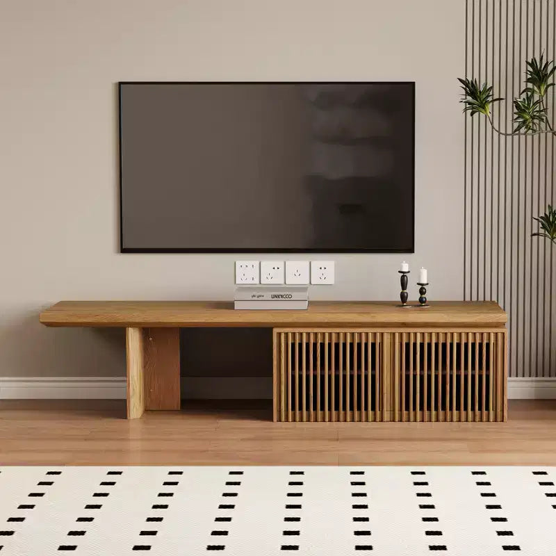 78–110" Extendable TV Stand Console Cabinet – Veneer & Slatted Design, 85" Max TV