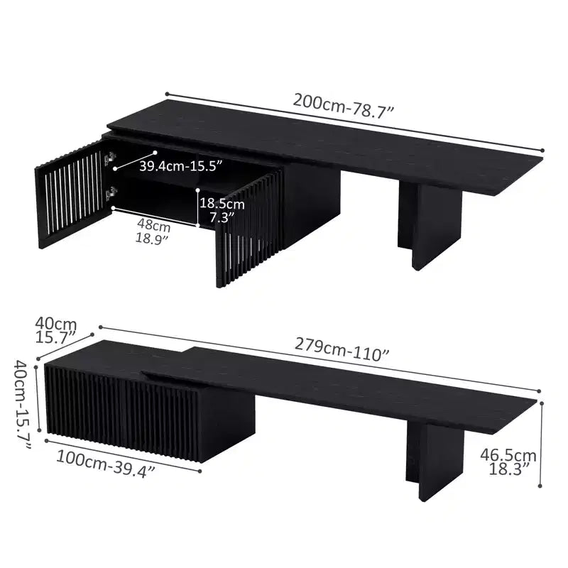 78–110" Extendable TV Stand Console Cabinet – Veneer & Slatted Design, 85" Max TV