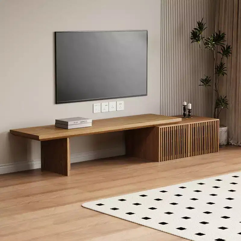 78–110" Extendable TV Stand Console Cabinet – Veneer & Slatted Design, 85" Max TV