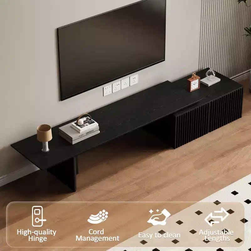 78–110" Extendable TV Stand Console Cabinet – Veneer & Slatted Design, 85" Max TV