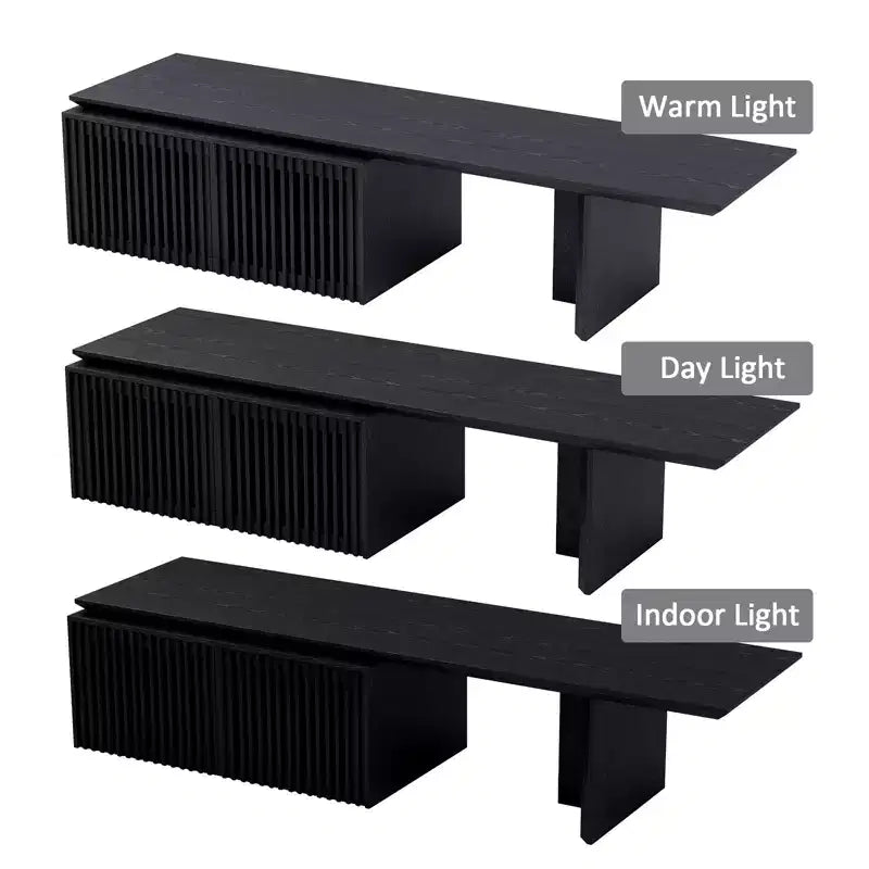 78–110" Extendable TV Stand Console Cabinet – Veneer & Slatted Design, 85" Max TV