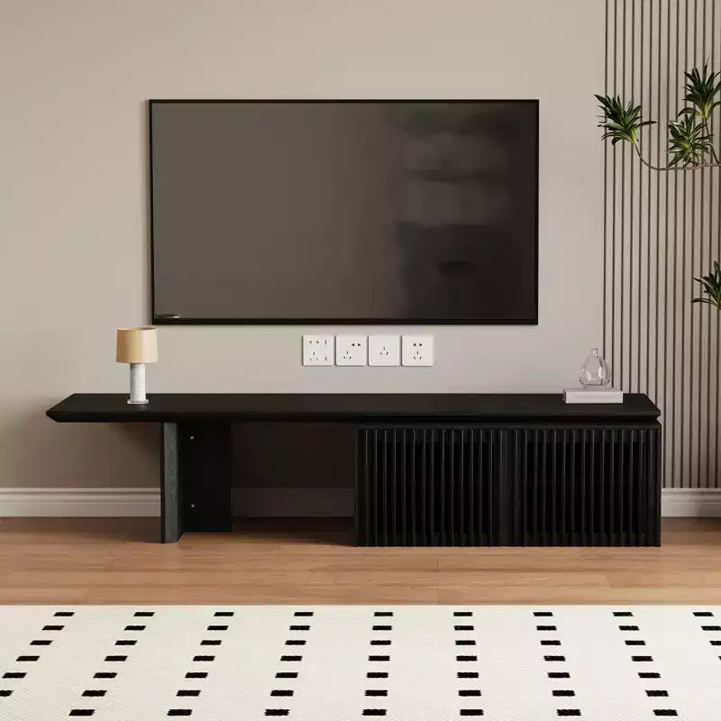 78–110" Extendable TV Stand Console Cabinet – Veneer & Slatted Design, 85" Max TV