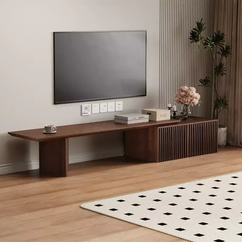 78–110" Extendable TV Stand Console Cabinet – Veneer & Slatted Design, 85" Max TV