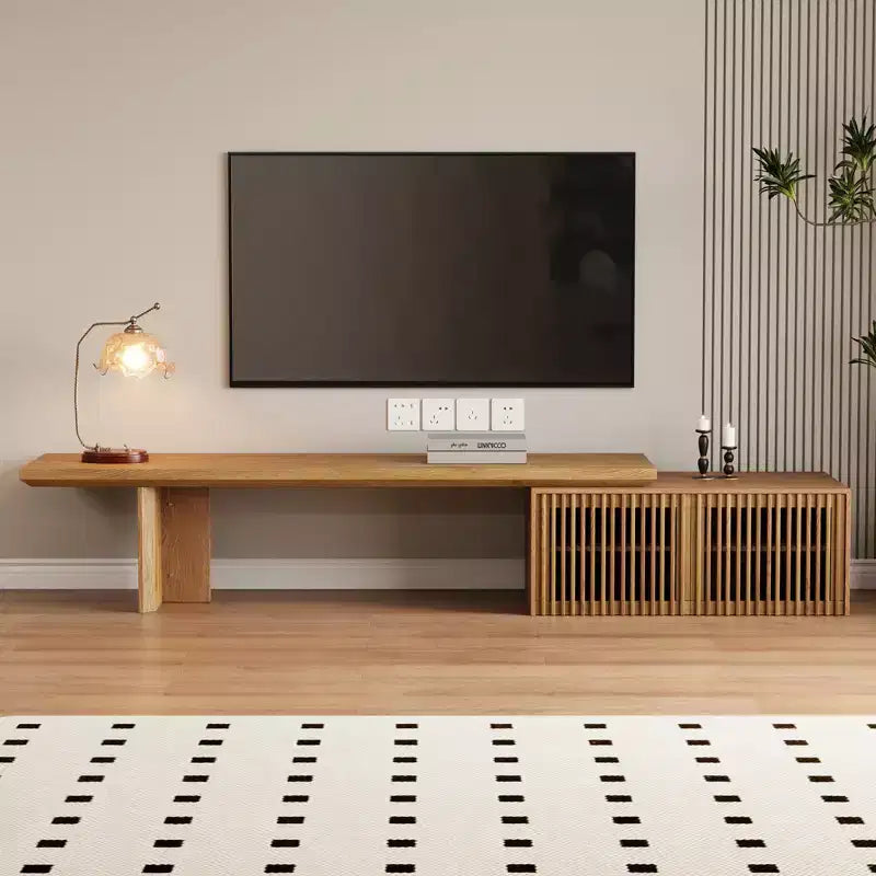 78–110" Extendable TV Stand Console Cabinet – Veneer & Slatted Design, 85" Max TV