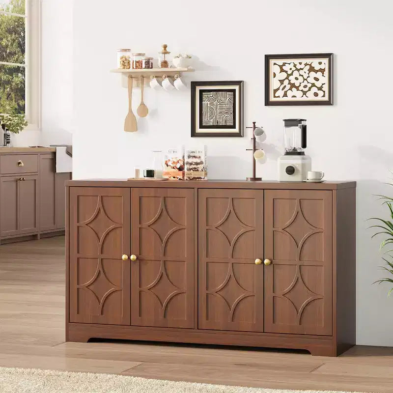 55 Inch Modern Sideboard Buffet Cabinet with 4 Doors & Adjustable Shelves, 300 LBS Capacity Storage Cabinet for Kitchen Living Room