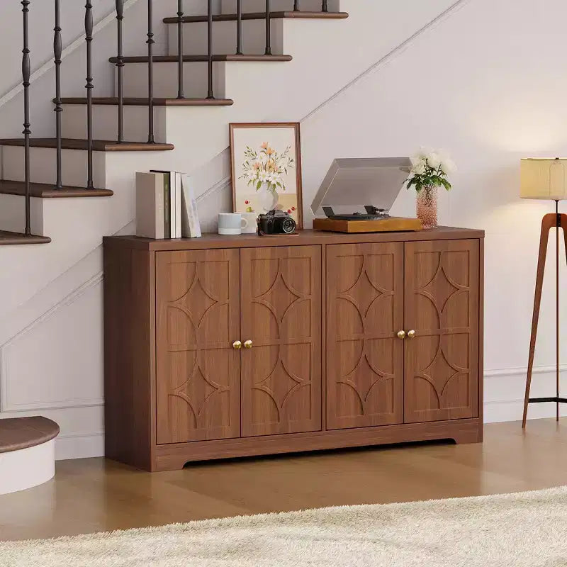 55 Inch Modern Sideboard Buffet Cabinet with 4 Doors & Adjustable Shelves, 300 LBS Capacity Storage Cabinet for Kitchen Living Room