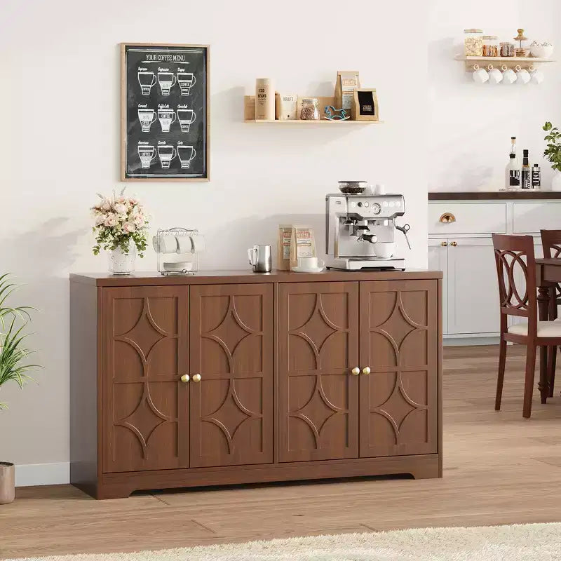 55 Inch Modern Sideboard Buffet Cabinet with 4 Doors & Adjustable Shelves, 300 LBS Capacity Storage Cabinet for Kitchen Living Room