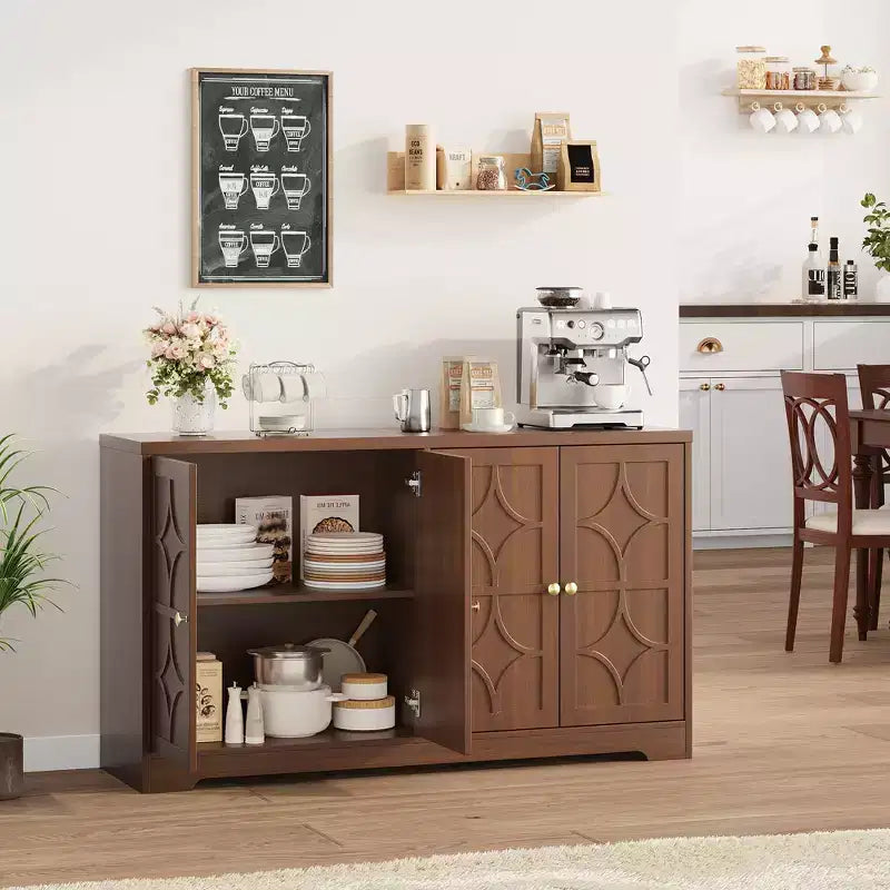55 Inch Modern Sideboard Buffet Cabinet with 4 Doors & Adjustable Shelves, 300 LBS Capacity Storage Cabinet for Kitchen Living Room