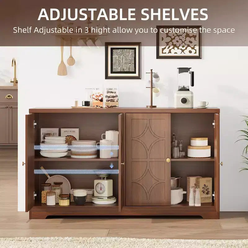 55 Inch Modern Sideboard Buffet Cabinet with 4 Doors & Adjustable Shelves, 300 LBS Capacity Storage Cabinet for Kitchen Living Room