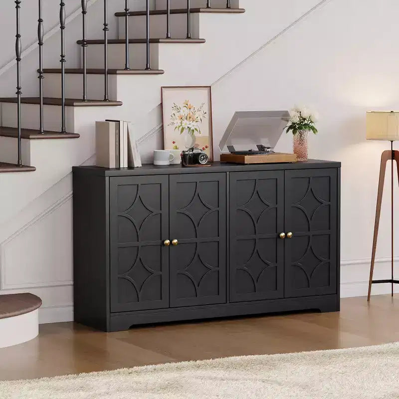 55 Inch Modern Sideboard Buffet Cabinet with 4 Doors & Adjustable Shelves, 300 LBS Capacity Storage Cabinet for Kitchen Living Room